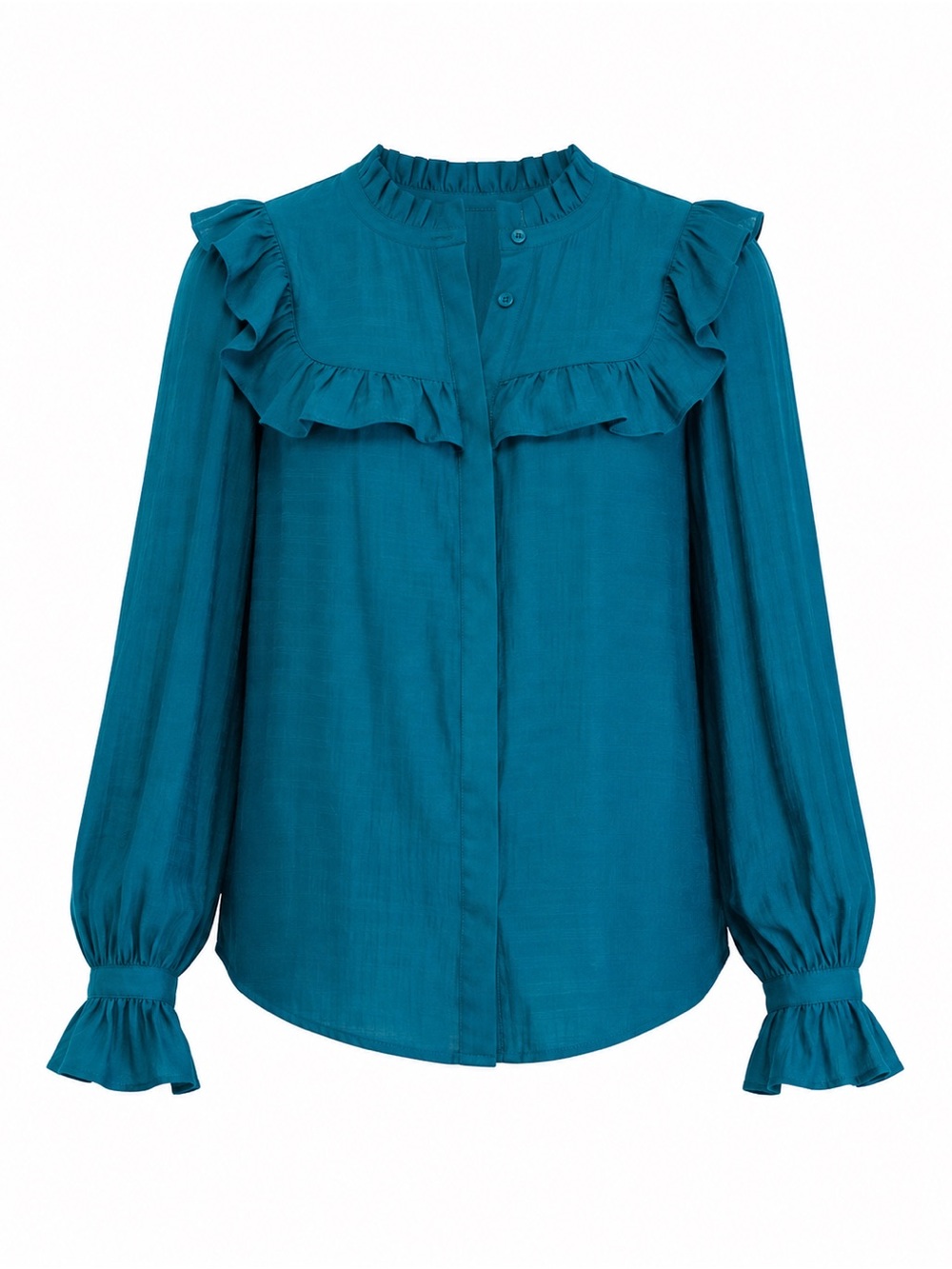 Wonderly Blouson Sleeve Ruffle Top Romantic Feminine Teal Women’s Size Large
